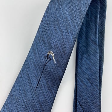 Early 1960's Beautiful Blue Tie with Black Streaks - Torch w/Flame Crest - San Milo Design - All Quality Silk 