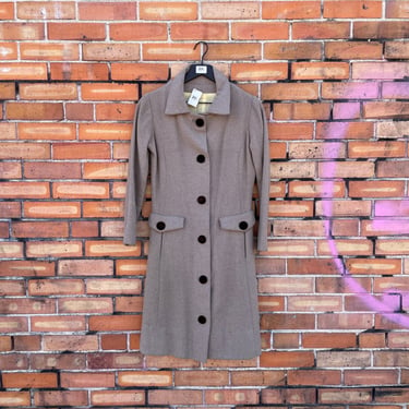 vintage 70s brown wool velvet button long coat / s small 