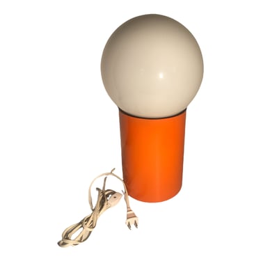 Bauhaus Orange Base Globe Table Lamp | Mid-Century Uplight | Space Age Color Pop/ Eames Era Can Lamp 
