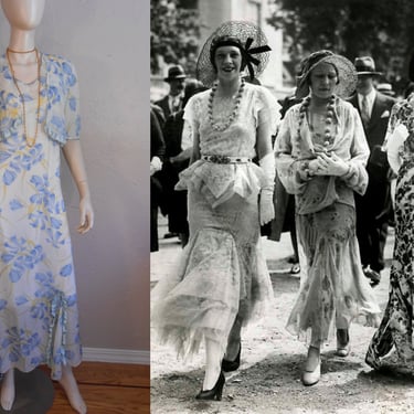 Off To the Races - Vintage 1930s Soft Blue  & Yellow Floral Rayon Dress w/Jacket  - 2 