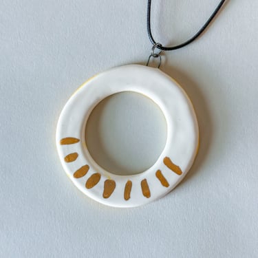 Porcelain Hoops w/ Gold Luster Pendant - White - Ticking