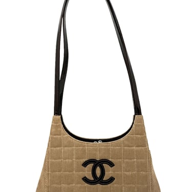 Chanel Brown Corduroy Quilted Logo Shoulder Bag