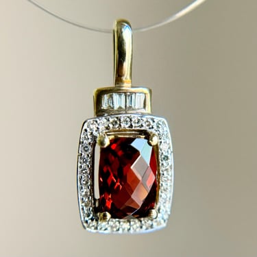 Cute Vintage 10K Gold Checkerboard Cut Garnet & Diamond Pendant Charm 