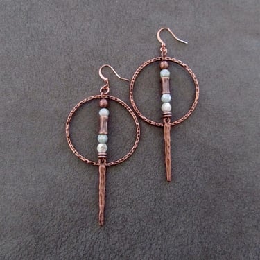 Copper and stone bold hoop earrings 