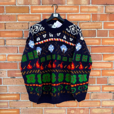 vintage 80s/90s blue fair isle nordic wool sweater / l large 