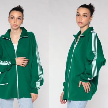 80s Track Jacket Green Striped Zip Up Bomber Retro Sweatshirt Warmup Streetwear Athletic Sporty Squid Game Vintage 1980s Extra Large xl 