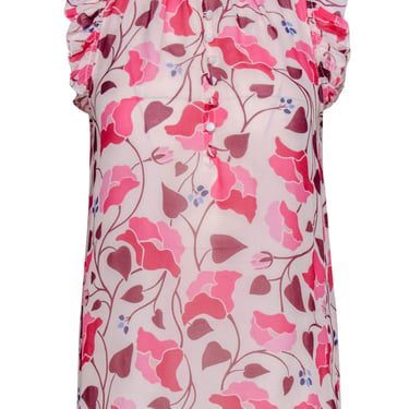 Kate Spade - Blush & Pink Large Floral Print Ruffle Silk Tank Sz XS