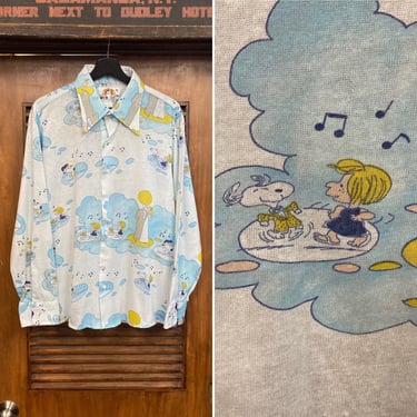 Vintage 1970’s -Deadstock- Snoopy Peanuts Pop Art Disco Knit Cartoon Shirt, 70’s Vintage Clothing 
