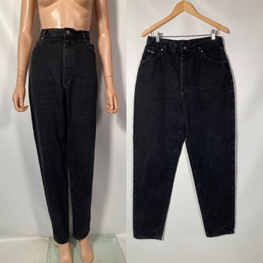 Vintage 90s Lee Faded Black Denim High Waist Tapered Leg Jeans Made In USA Size 16L 32x32 