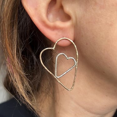 Heart in Heart Studs in sterling silver and 14k goldfilled wire handmade oversized statement heart studs valentine’s day 