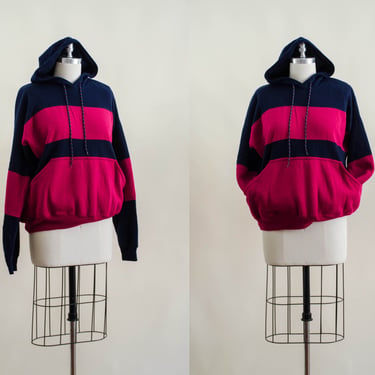 pink navy vintage sweatshirt | 80s 90s plus size vintage striped soft cozy vintage hoodie 