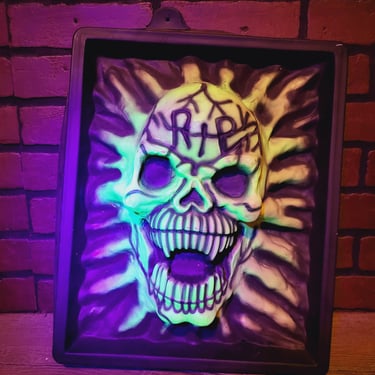 Vintage Plastic Black Light Activated 3D Skull Wall Decor Made in China 