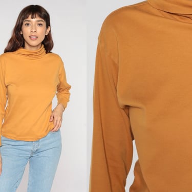 Mustard Orange Turtleneck Shirt 80s 90s Top Long Sleeve Shirt Basic Sweater Normcore Pullover Vintage Retro Simple Plain Layering Top Medium 