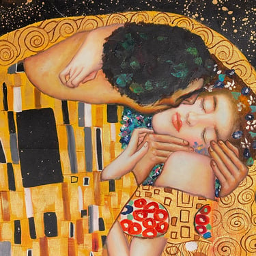 Gustav Klimt ~The Kiss~ Reproduction Art Oil Painting Unstretched Canvas 36x24 