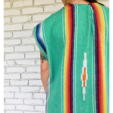 Serape Vest // vintage southwestern 70s 1970s hippy hippie dress blouse southwest tunic oversize blanket green rainbow Mexican // O/S 