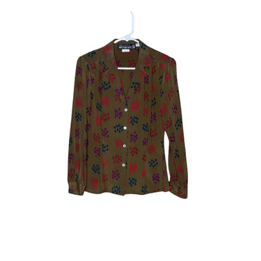 Vintage Carole Little For Saint Tropez West Brown Silk Balloon Blouse Shirt, Size 10 