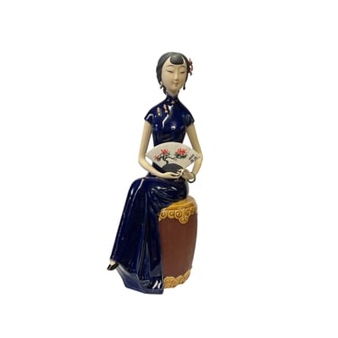 Chinese Oriental Ceramic Cheongsam Blue Qipao Dressing Lady Figure ws3100E 