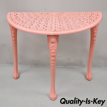 Vintage French Neoclassical Style Cast Aluminum Pink Demilune Console Table