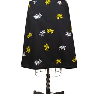 1950s Skirt ~ Cock Fight Rooster Novelty Print Black Yellow White A Line Skirt 