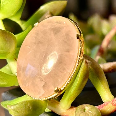 Polished Rose Quartz Brooch Gold Tone Vintage Retro Healing Jewelry Self Love 