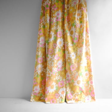Vintage Mid Century Flower Curtains. in Yellow, Pink, Green, Orange, and White 