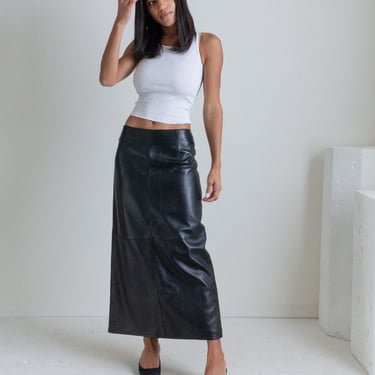 Y2K black leather midi skirt // S (2449) 