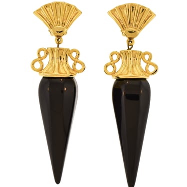 Ugo Correani Vintage 1980s Black and Gold Dangling Vase Earrings