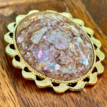 Vintage Confetti Lucite Brooch Faux Opal Colorful Iridescent Retro Fashion Jewelry 