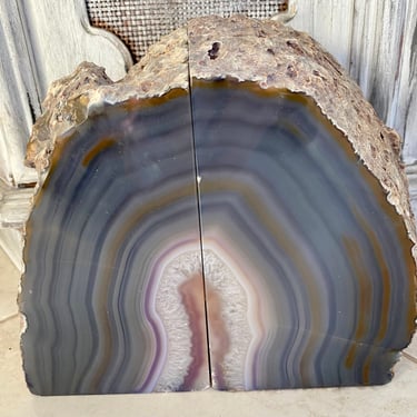 Beautiful Polished Agate Geode Book Ends Mineral Specimen~ Grays, purple, white~ 10 Lbs of Stone~ amazing earth designs, 