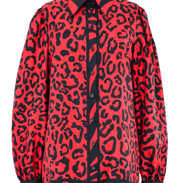 Dolce & Gabbana Red Leopard Silk Blouse