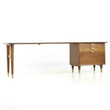 Standard Furniture Mid Century Walnut and Brass Desk Credenza - mcm 