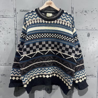 80’s Gaeltarra multicolor Wool geometric Sweater Fisherman’s Style hand knit thick heavy 