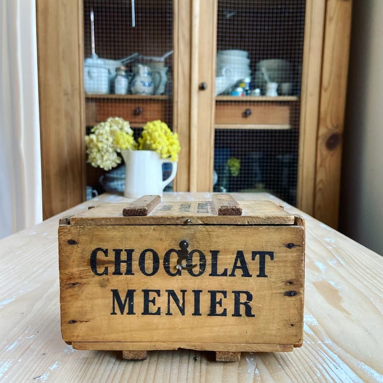 Beautiful rustic Vintage French chocolate menier music crate