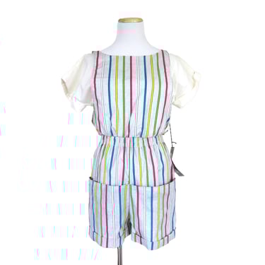 Vintage Romper with Large Pockets, Striped Cotton Jumpsuit with Tags, A. Byer California NOS,  Summer Playsuit, One Piece Shorts and Top 