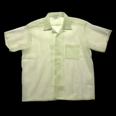 Vintage 1950s Lightweight Nylon Seersucker Sport Shirt ~ size L ~ Loop / Camp Collar ~ Spring / Summer ~ 