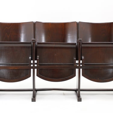 1970s 3-Seater Cinema Bench by TON, Czechoslovakia / Vintage Bench / Wooden Bench / 