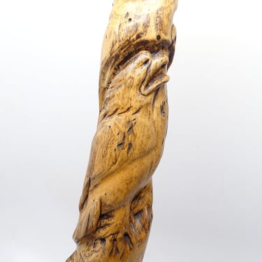 Vintage Hand Carved Wood Eagle, Wolf on Burl Wood,  Santana Sculpture, Southwest Folk Art Wooden Carving 