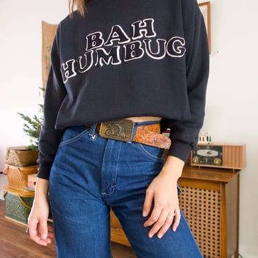 Vintage 80’s Knit Works Sport Christmas Bah Humbug Fleece Long Sleeve Pullover Sweatshirt 
