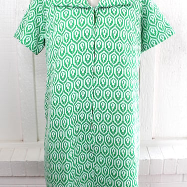 1960s - Easy Wear / Easy Care - Day Dress - Green / White - Mod - Trapeze - XL/XXL 