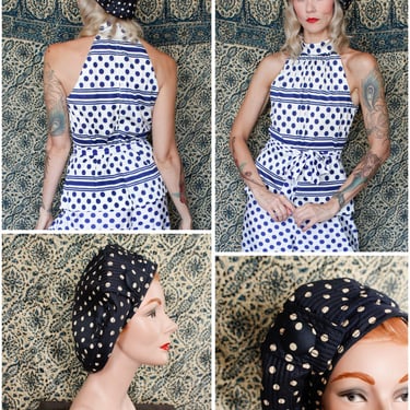 Late 60s/Early 70s Silk Polka Dot Emme Hat 