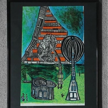 Paul Holsby, House of Science, 1978, Color Lithograph, Framed 