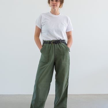 Vintage 31 Waist Olive Green Army Pants | Unisex Utility Fatigues Military Trouser | Zipper Fly | F450 
