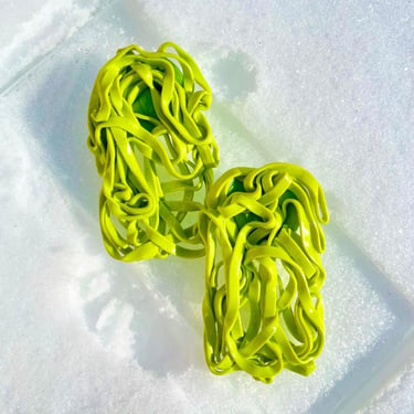 Wasabi Neon Green, Lightweight, Polymer Clay Earrings, Statement Earring, Unique, handmade wearable art, hypoallergenic, gift for, eccentric 