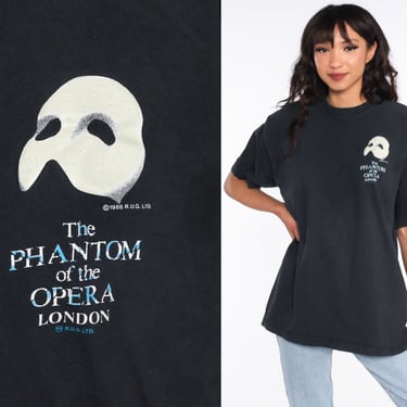 Phantom of the Opera Shirt 90s Tshirt Vintage Broadway Musical Black Graphic T Shirt Cotton Tee 1990s Retro Top Graphic Music Large L 