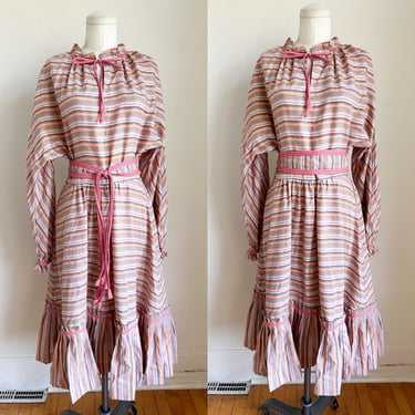 Vintage 1940s Pink Candy Striped Belted Dress / S-M 