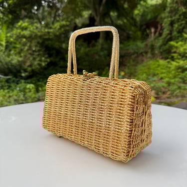 1960’s Skalny Golden Basket Metal Weave  Hangbag Purse Hong Kong 