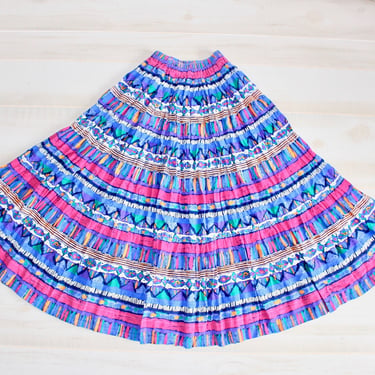 Vintage 80s Abstract Skirt, 1980s Colorful & Bright Skirt, Geometric Print, Tiered Skirt, High Waisted, Southwestern, A Line 