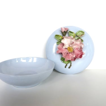 Vintage Wildwood Pasadena Ceramics Lidded Box, Romantic Small Floral Jewelry Holder Catch All 