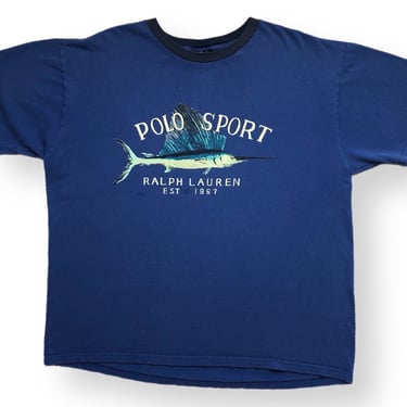 Vintage 90s Polo Sport by Ralph Lauren Made in USA Blue Marlin Graphic T-Shirt Size Large/XL 