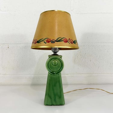 Vintage Green Ceramic Table Lamp Floral Shade Kitchen Light Decor Accent Lighting Flowers Art Deco Nouveau Mid-Century 1950s 1940s 